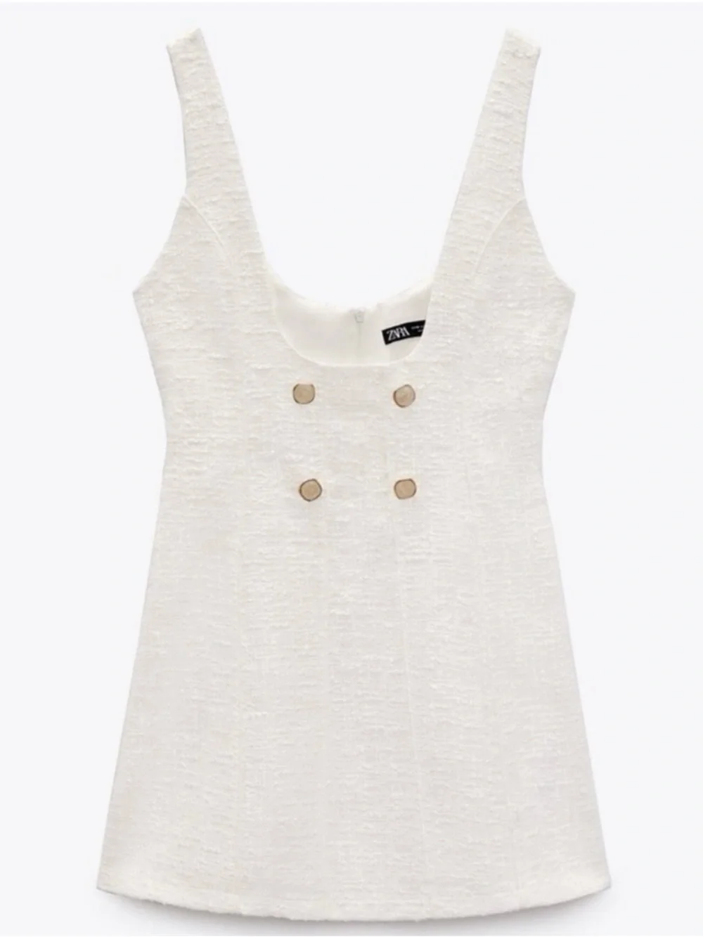 White Zara Textured Jewel Buttoned Pinafore Dress in size Medium - Picture 3 of 5